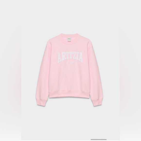 Aritzia Cozy Sweatfleece Perfect Crew Light Pink Crewneck Sweatshirt - Picture 5 of 11